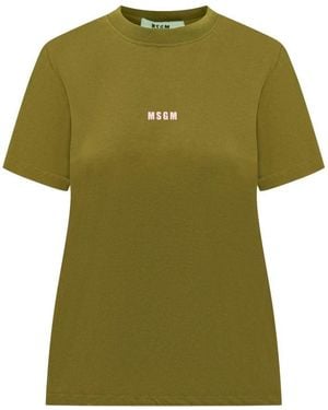 MSGM Cotton Crew-Neck T-Shirt With Logo - Green