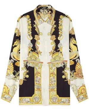 Versace 'Coral Theatre' Long-Sleeved Shirt Made Of Silk Twill - Metallic