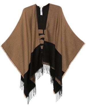 Liu Jo Logo-Detail Fringed Poncho - Brown
