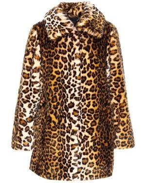 Liu Jo Mid-Length Leopard Print Faux Fur Coat - Brown