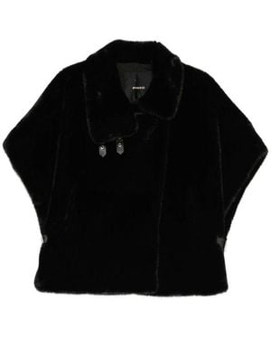 Pinko Oversized Faux Fur Coat With High Collar And Unique Buckle Closures - Black