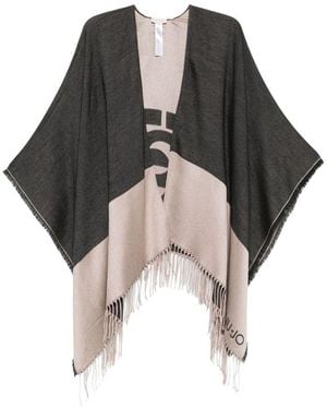 Liu Jo Logo-Detail Fringed Poncho - Black