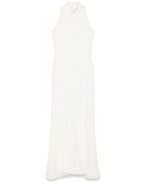 MSGM Maxi Dress With High Neckline And Fitted Bodice - White