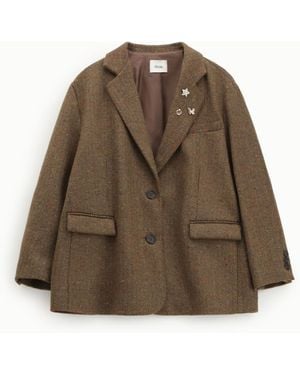 Dixie Blazer A Fantasia Spina Di Pesce Con Bottoni - Marrone