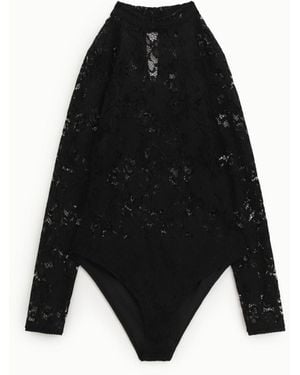 Dixie Body Dentelle Manches Longues Col Rond - Noir