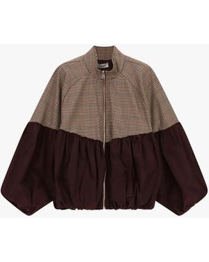 Dixie Bomber Con Maniche Ampie E Fantasia A Quadretti - Marrone