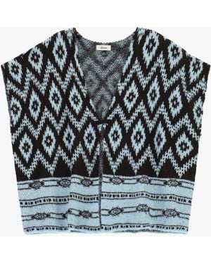 Dixie Maglia Smanicata Jacquard Con Scollo A V - Nero