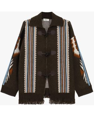Dixie Cardigan Con Motivi Geometrici E Chiusura A Alamari - Marrone