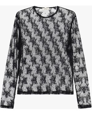 Dixie Top Manches Longues En Tulle Brodé Transparent - Noir