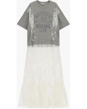 Dixie Robe Longue Imprimée Collégiale À Dentelle Transparente - Gris