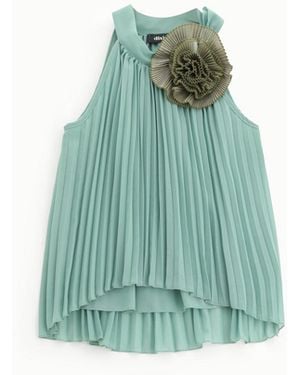 Dixie Top Plissettato Senza Maniche Con Fiore Applicato - Verde