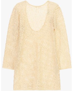 Dixie Robe Courte Ajourée À Sequins Manches Longues - Blanc