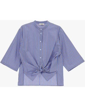 Dixie Camicia A Righe Con Nodo Frontale E Maniche 3/4 - Blu