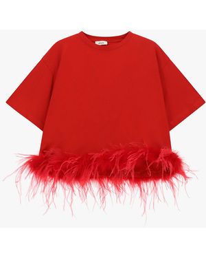 Dixie T-Shirt Ample Avec Plumes Décoratives En Bas - Rouge