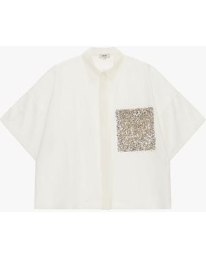 Dixie Camicia Boxy Con Tasca Maxi Paillettes - Bianco