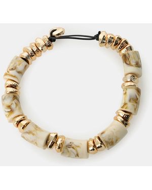 Dixie Bracelet Élastique Cylindres Marbrés Et Éléments Métalliques - Métallisé
