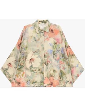 Dixie Camicia Ampia Con Stampa Floreale E Maniche 3/4 - Bianco