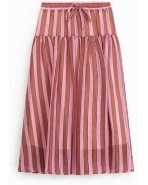 Dixie Jupe Longue À Rayures Taille Haute Avec Cordon - Rouge