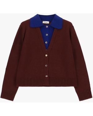 Dixie Cardigan Con Colletto A Contrasto E Abbottonatura - Rosso