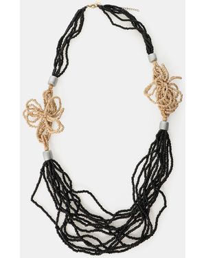 Dixie Collier Multirangs Avec Fleurs En Perles Naturelles - Noir