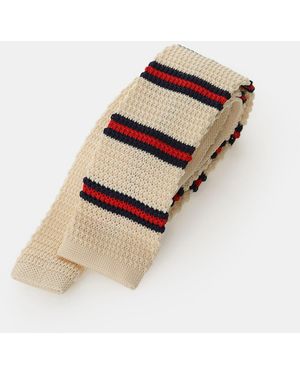 Dixie Cravate Tricot À Rayures Horizontales Fines - Blanc