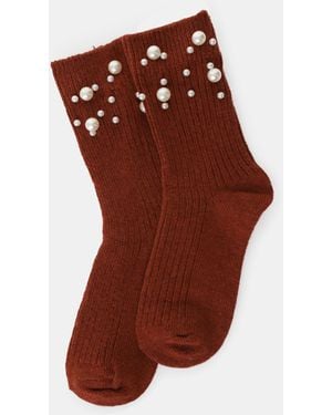 Dixie Chaussettes Côtelées Ornées De Perles - Rouge