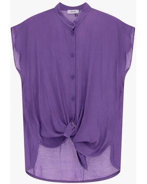 Dixie Chemise Sans Manches À Col Mao Et Nœud Devant - Violet