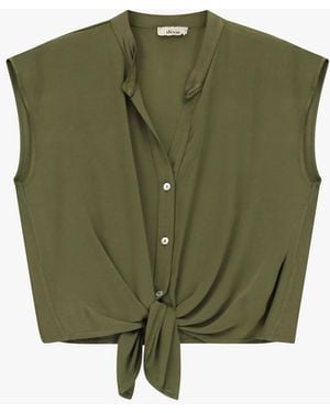 Dixie Camicia Crop Con Nodo Frontale E Bottoni - Verde