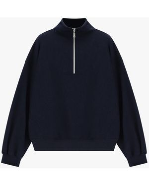 Dixie Sweat-Shirt Zip Court Col Montant Ample - Bleu