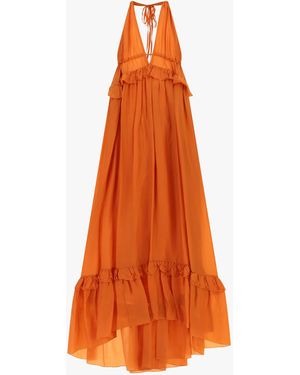 Dixie Robe Longue À Encolure Américaine Et Volants - Orange