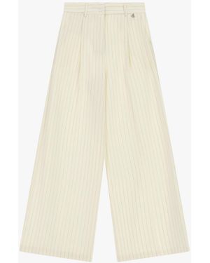 Dixie Pantaloni Palazzo A Righe Con Pinces E Vita Alta - Bianco
