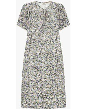 Dixie Vestito Midi Stampa Floreale Maniche Corte Arricciate - Grigio
