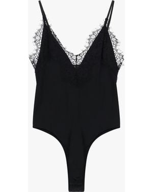 Dixie Body À Bretelles Fines Et Détails En Dentelle - Noir
