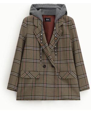 Dixie Blazer Doppiopetto Con Cappuccio E Motivo A Quadri - Rosso
