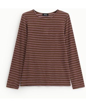 Dixie T-Shirt A Righe Girocollo Manica Lunga - Marrone