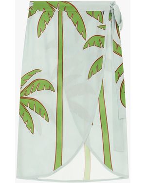 Dixie Gonna Midi Stampa Palme Con Nodo Laterale - Verde