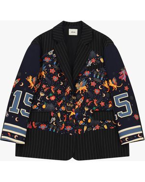 Dixie Blazer Imprimé Fantaisie Avec Détails Rayés - Noir