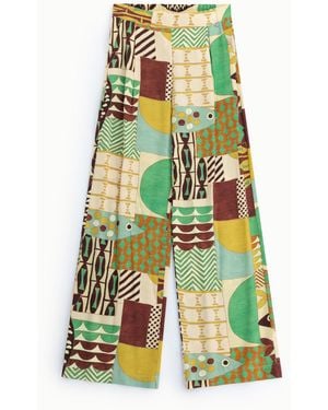 Dixie Pantaloni Palazzo Fantasia Stampata Vita Alta - Verde