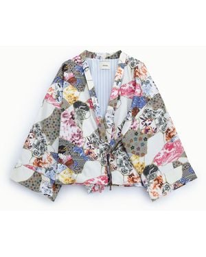 Dixie Cappotto Corto Fantasia Patchwork Con Cintura - Bianco