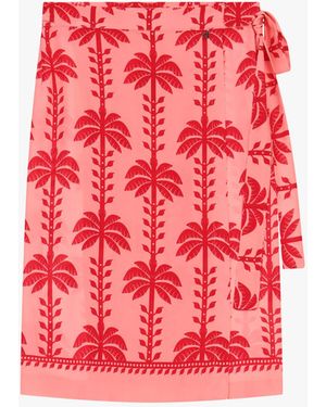 Dixie Gonna Corta Con Stampa Palme E Nodo Laterale - Rosso