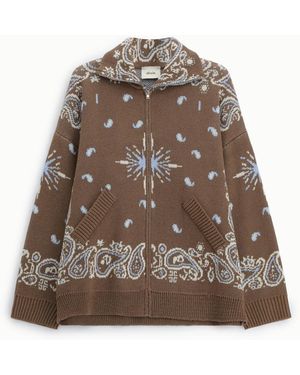 Dixie Cardigan Jacquard Zippé À Col Polo Avec Poches - Marron
