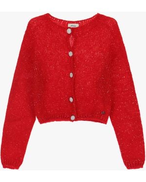 Dixie Cardigan Con Bottoni Gioiello E Maniche Lunghe - Rosso