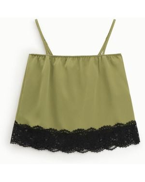 Dixie Top Spalline Sottili E Bordo Pizzo A Contrasto - Verde