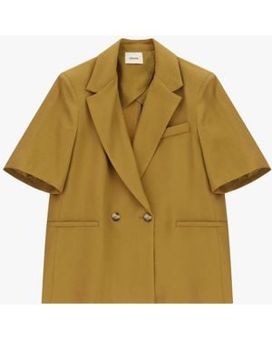 Dixie Blazer Court Double Boutonnage Manches Courtes Poches - Jaune