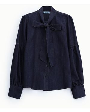 Dixie Chemise À Nœud Et Manches Bouffantes - Bleu