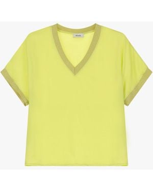 Dixie Maglia Maniche Corte Scollo A V - Giallo