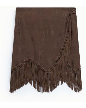 Dixie Jupe Courte Imprimée À Franges Décoratives - Marron