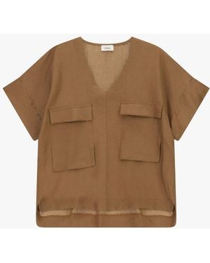 Dixie Blusa Corta Con Tasche Applicate Frontali - Marrone