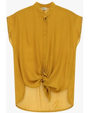 Dixie Camicia Senza Maniche Collo Coreano Nodo Frontale - Giallo