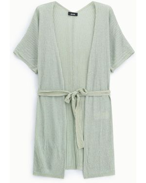 Dixie Cardigan Court Côtelé Avec Ceinture Nouée - Vert